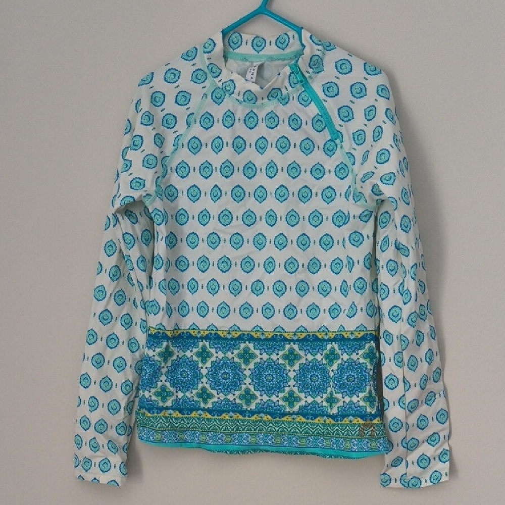 Cabana Life Teal and White Long Sleeve Top